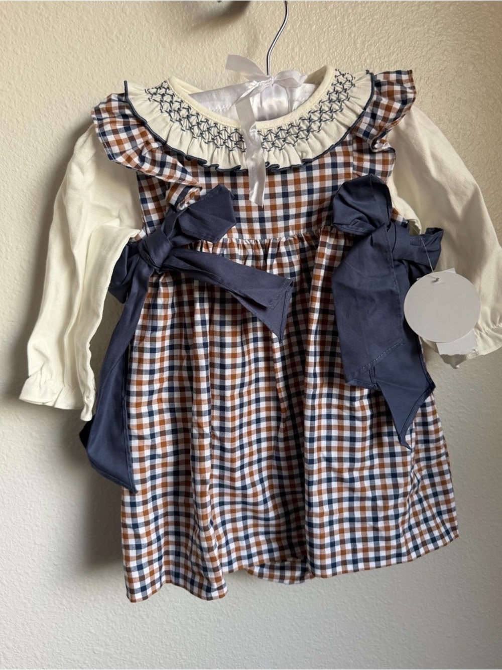 NWT Edgehill Collection Baby Girls Long Sleeve Plaid Side Bow Dress Sz 9M - Picture 3 of 6